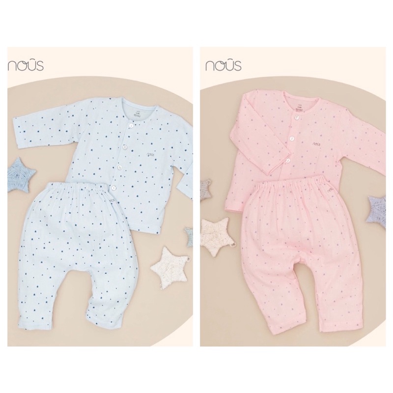 Bộ dài tay cài thẳng Nous xô siêu mềm mại, thấm hút cho bé trai bé gái