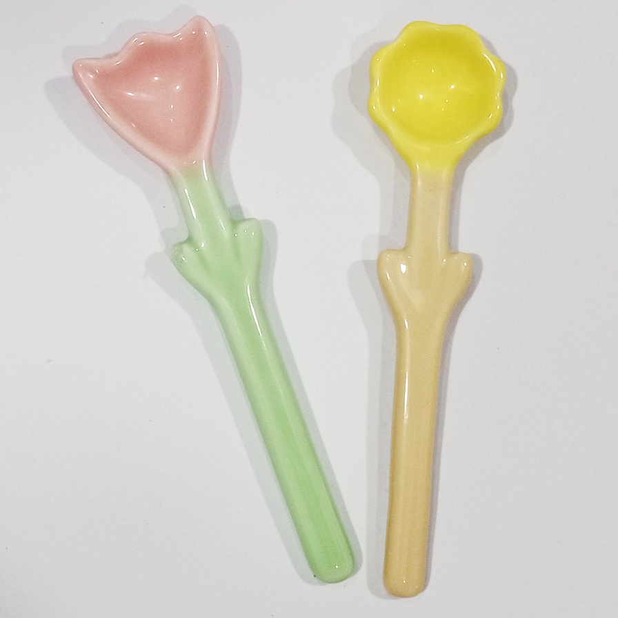 Thìa gốm hoa pastel THIA4 cute dễ thương thìa cơm muôi canh gốm sứ