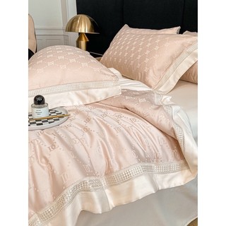 Bộ chăn ga gối lụa vân chìm chăn hè trần bông