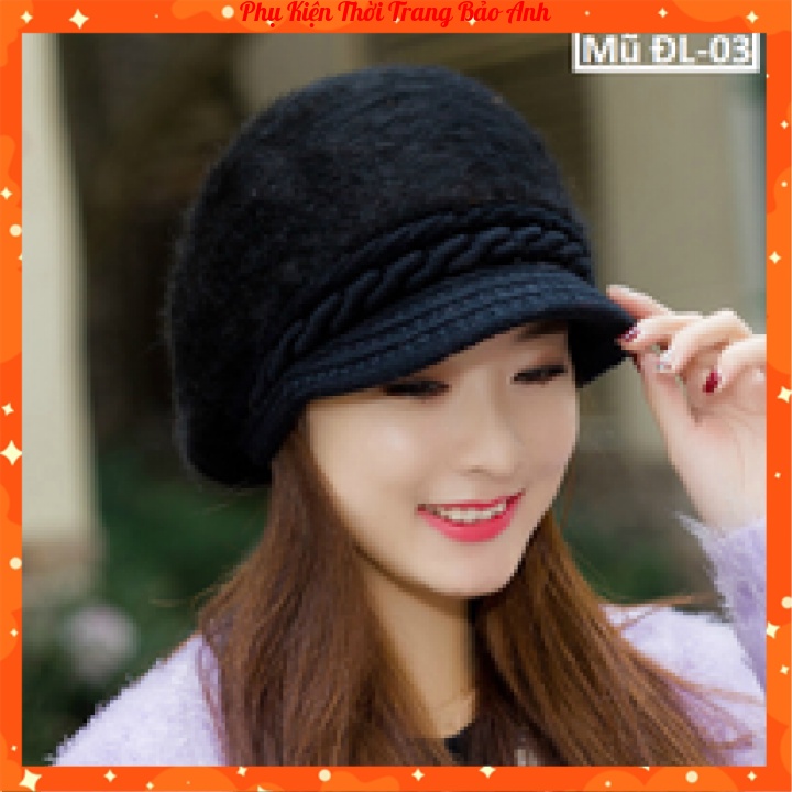 Mũ len lưỡi trai lông thời trang mùa đông nữ
