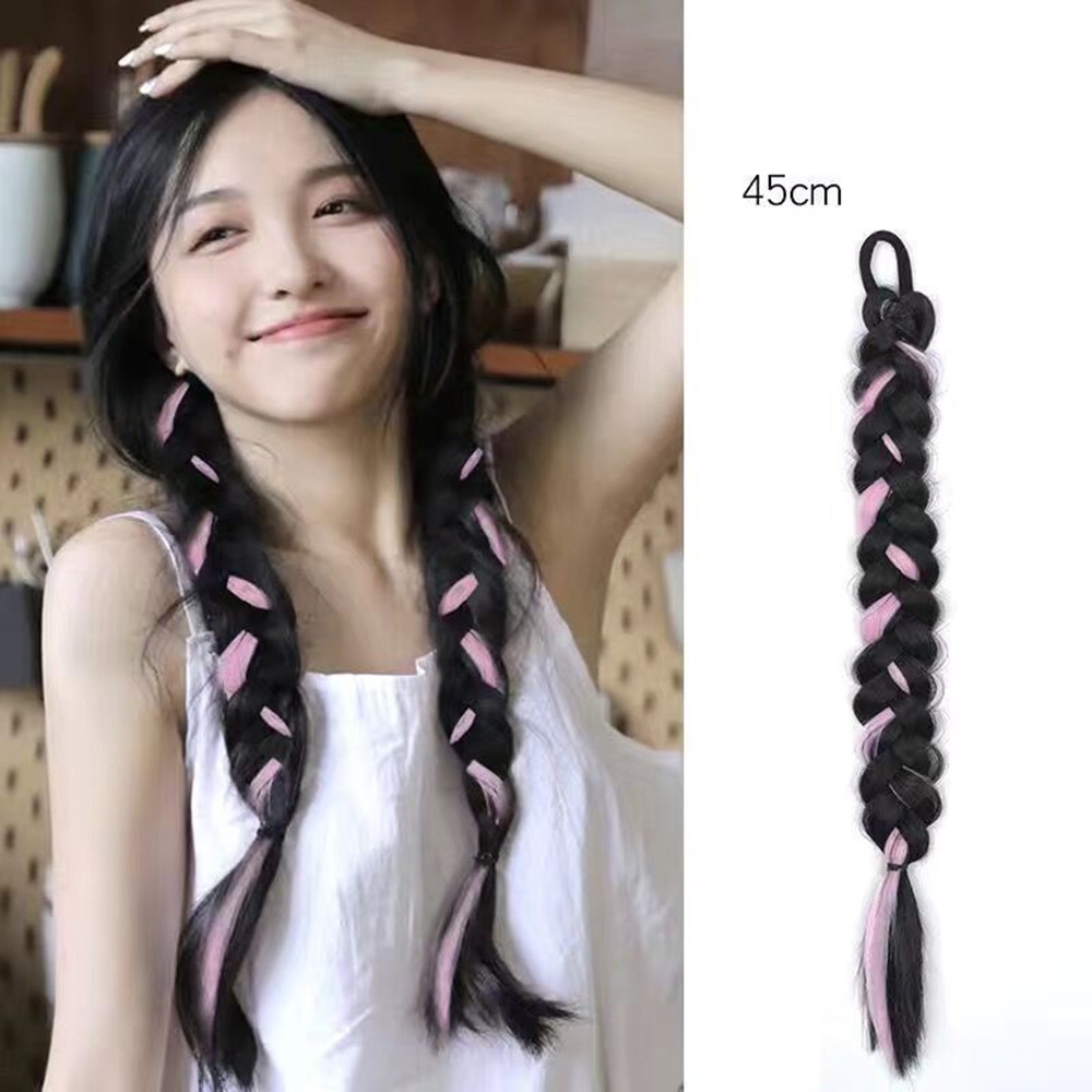 1 Tóc Giả Y2K Thắt Bím Dài 45cm Phụ Kiện Tóc Wig Highlighted Braided Ponytails Cho Phái Đẹp