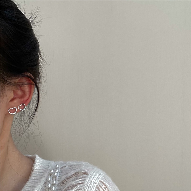 Khuyên tai 17KM mạ vàng / bạc hình trái tim đơn giản thời trang Hàn Quốc