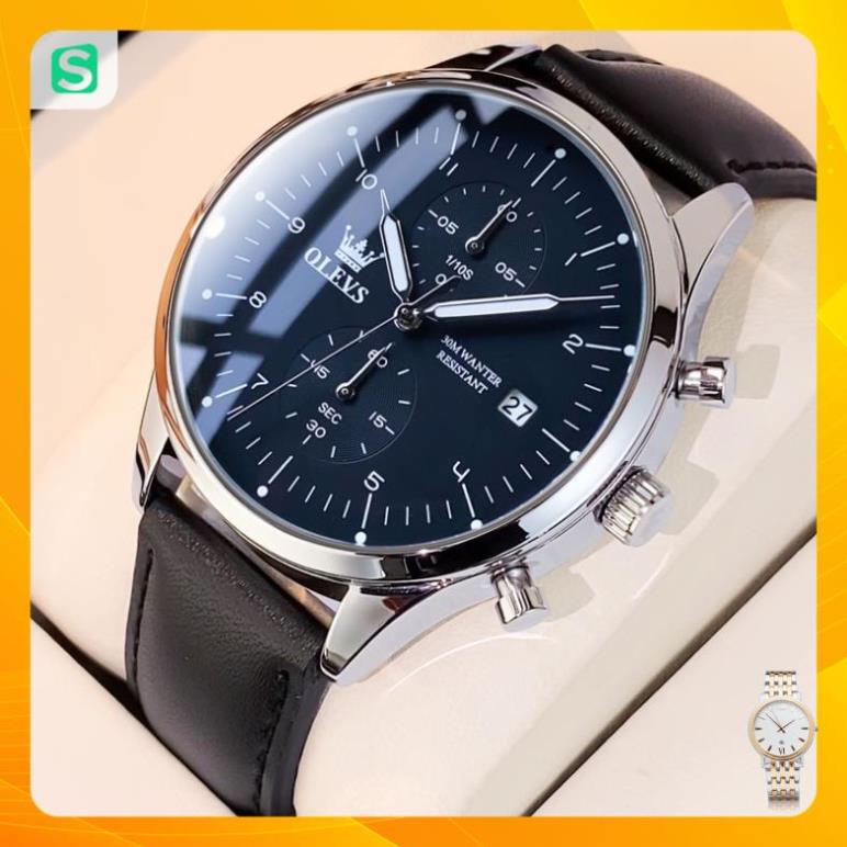 OLEVS 2880 Đồng hồ nam chính hãng Dây da có chức năng Lịch chống nước phát sáng Mặt số