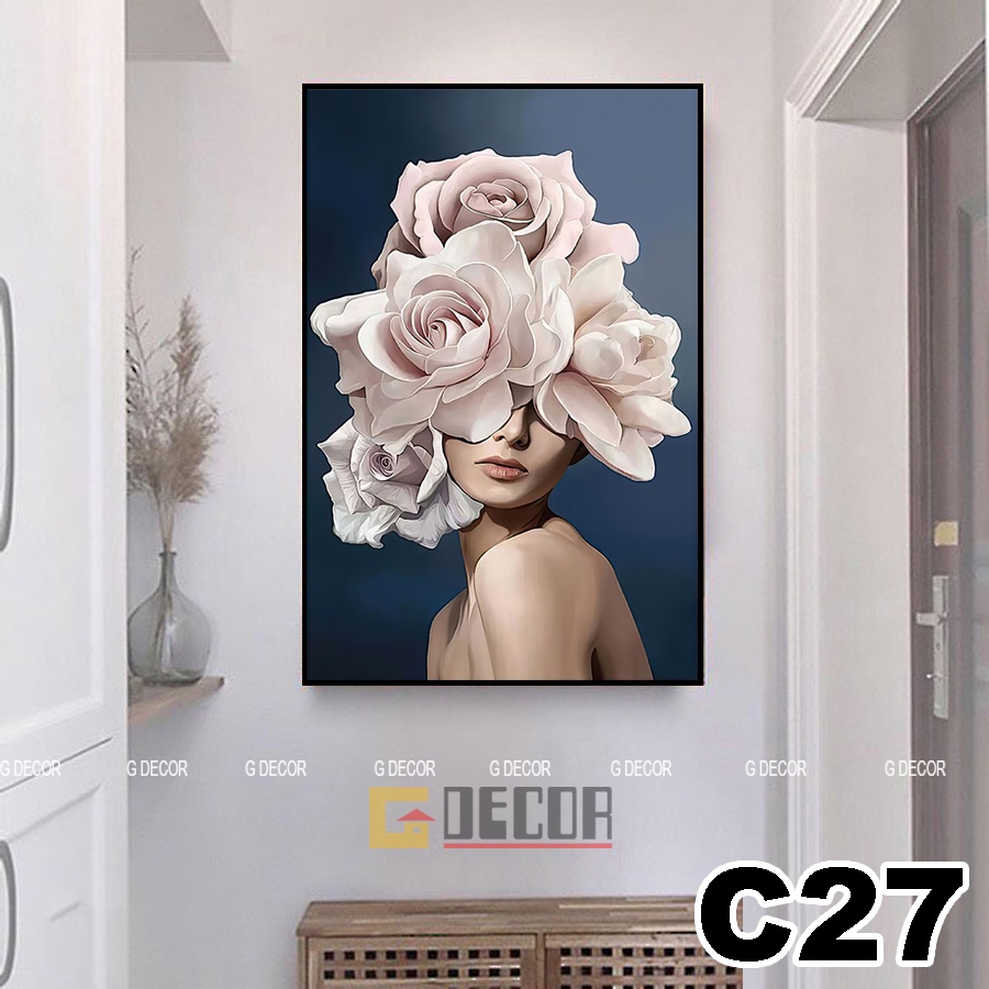 Tranh treo tường canvas 1 bức phong cách hiện đại Bắc Âu, tranh cô gái trang trí phòng khách, phòng ngủ, spa c27