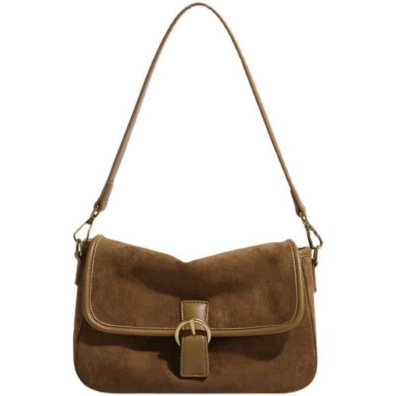 Oeteo shop Túi Xách Đeo Vai Nắp Lật Màu Nâu Phong Cách Cổ Điển Cho Nữ