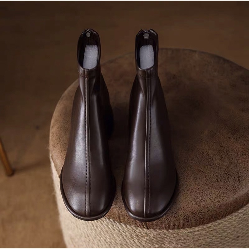 NEW- Giày bốt da trơn cao cổ gót 5cm BIG SIZE