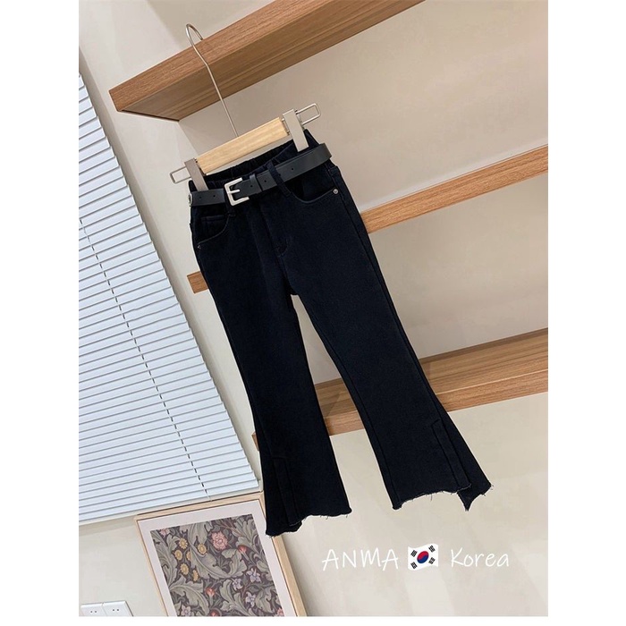 Quần Jeans Ống Loe Màu Đen Phong Cách Hàn Quốc Cho Bé Gái