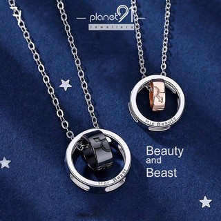 Vòng cổ bạc 925 mặt nhẫn đôi khắc chữ beauty and the beast thời trang cho cặp đôi