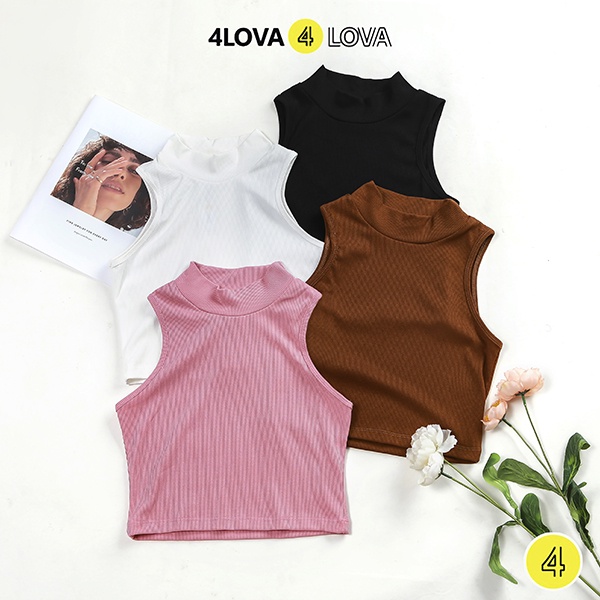 Áo croptop 4LOVA ba lỗ nữ cổ cao sát nách không tay kiểu ôm body tank top vải thun co giãn tốt