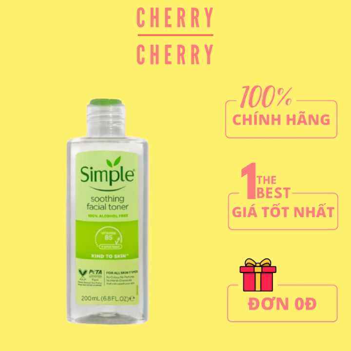 Nước hoa hồng Simple Toner làm dịu và cân bằng độ ẩm cho da - lành tính không chứa cồn 200ml