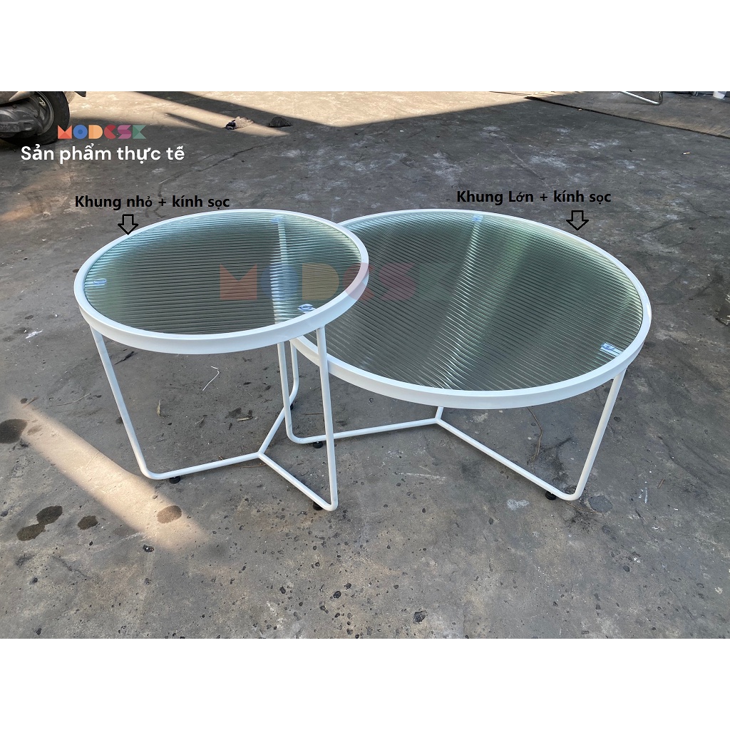 Bàn tròn sofa đôi - trà Modesk SS Round Double Coffee Table khung inox 304 - kính cường lực [phòng khách - quán cafe]