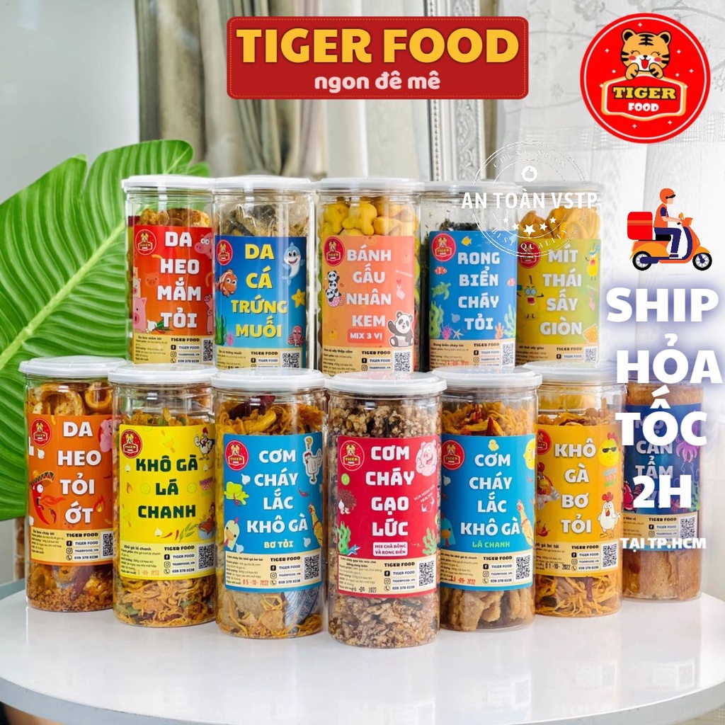 Đồ ăn vặt 16 món SIÊU NGON 💖TIGER FOOD💖 Món ăn vặt đóng lon khô gà - mực cán - rong biển- da heo - cơm cháy - bánh gấu