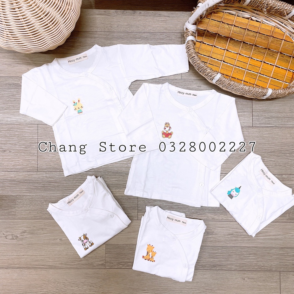 Áo Tay Dài Trắng / Tay Ngắn Vải Thun Lạnh Cao Cấp MinZy Cho Bé Từ 3-8kg.