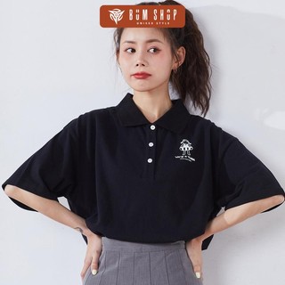 Áo Thun Polo Nữ Có Cổ Form Rộng - Thêu Cô Gái Tập Bơi  - Form Tay Lỡ Unisex - Chất Cotton Mềm Mát - Có Size Lớn -TTLCC52