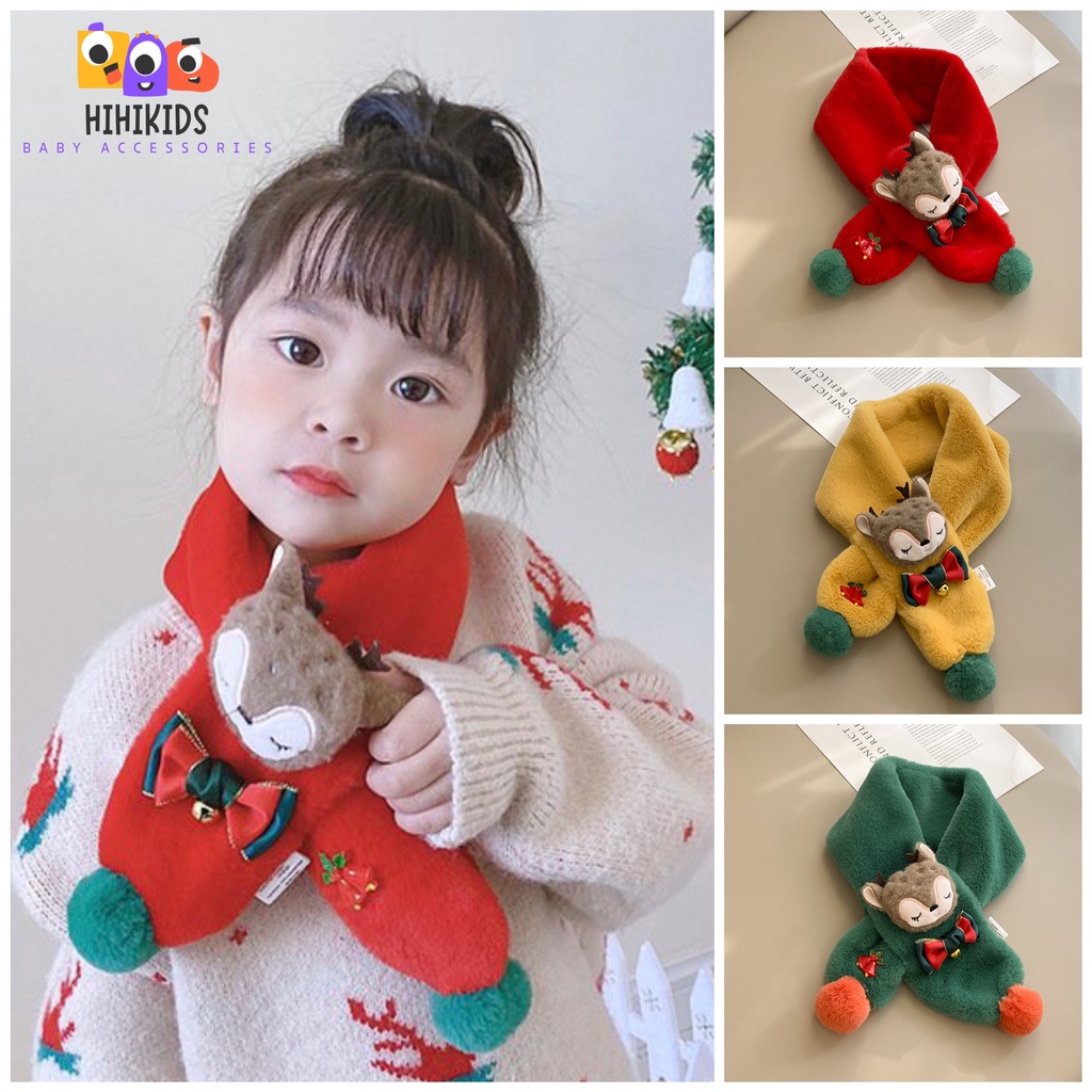 Khăn quàng cổ trẻ em, khăn choàng cổ len cho bé hình hươu gài noel mùa đông chống rét ấm áp dễ thương K04 Hihikids
