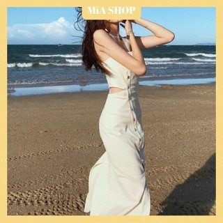 ĐẦM MIDI NÚT TO KHOÉT EO XẺ TÀ TRẮNG - DA2812
