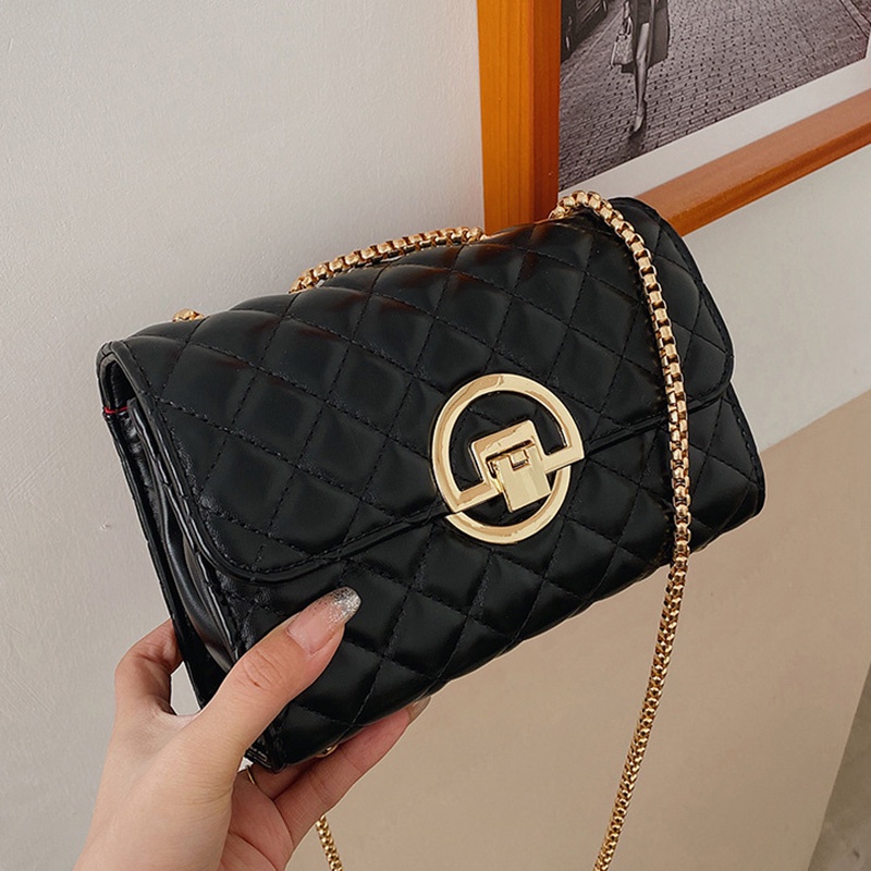 Túi Đeo Vai Màu Đen Phối Dây Xích Thời Trang Cao Cấp Cho Nữ