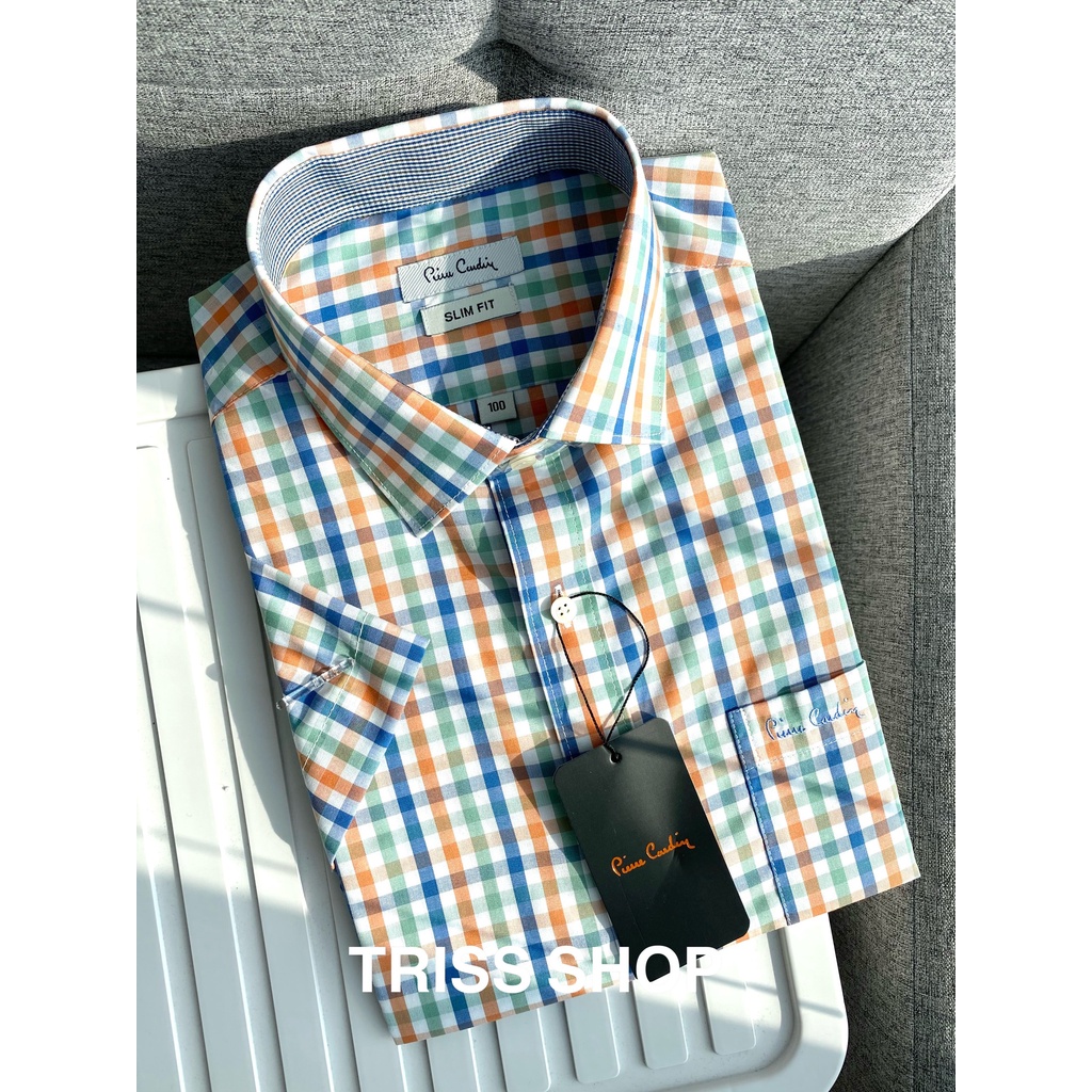 Áo sơ mi nam ngắn tay họa tiết cao cấp Pierre cardin 11 xuất Hàn chất cotton không nhăn