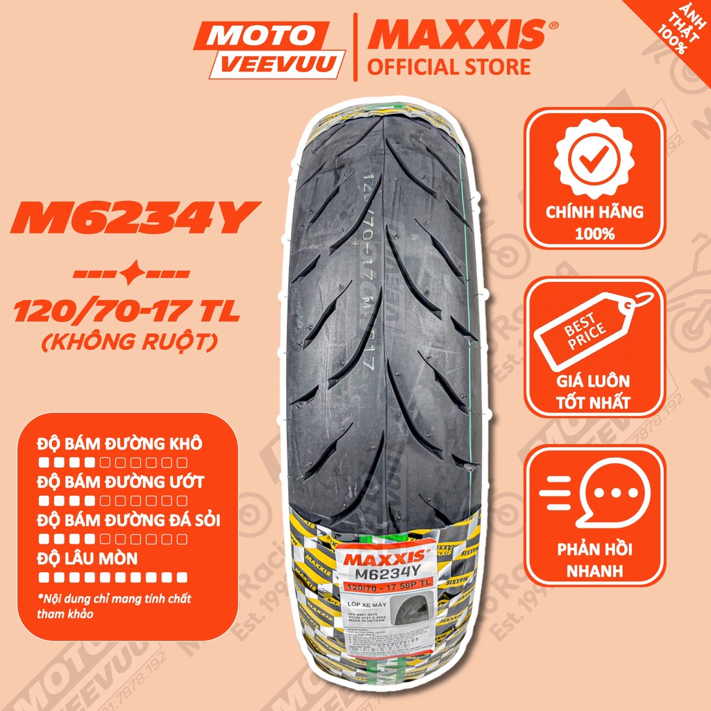 Vỏ lốp xe máy MAXXIS M 6234Y 120/70-17 TL 120 70 17 (Lốp không ruột)
