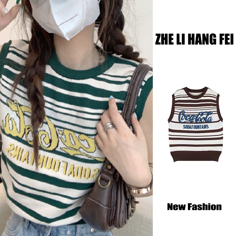 Áo kiểu ZHELIHANGFEI dệt kim sát nách thiết kế hở eo phong cách Mỹ trẻ trung thời trang