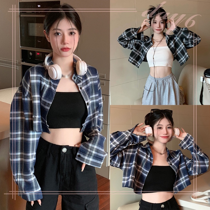 Áo Sơ Mi Caro Tay Dài Dáng Rộng Trẻ Trung Hợp Thời Trang Hàn Quốc Cho Bạn Gái