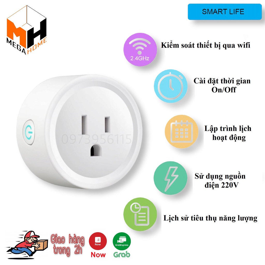 Ổ cắm thông minh điều khiển thiết bị qua wifi, hẹn giờ bật/tắt thiết bị qua app, hàng chính hãng