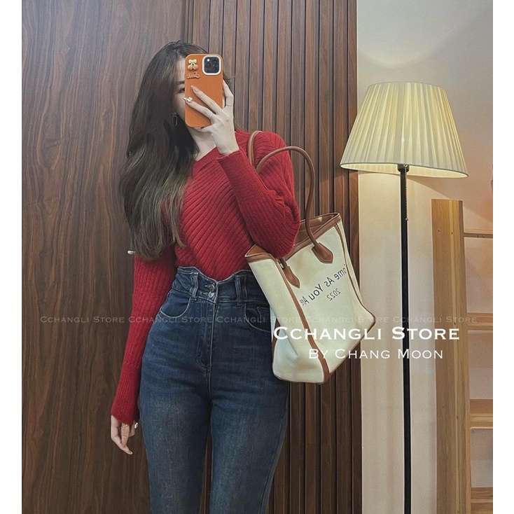 Quần giãn jeans 2 khuy cạp V cắt gấu #077