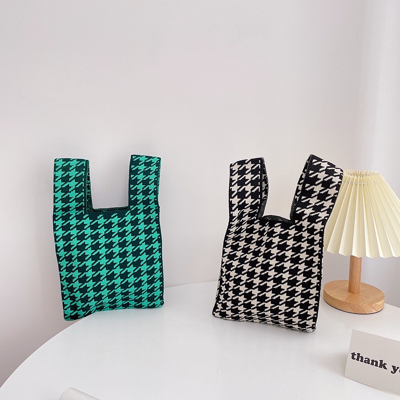 Túi Đeo Vai Đan Len Họa Tiết Sọc Caro Thời Trang Cho Nữ