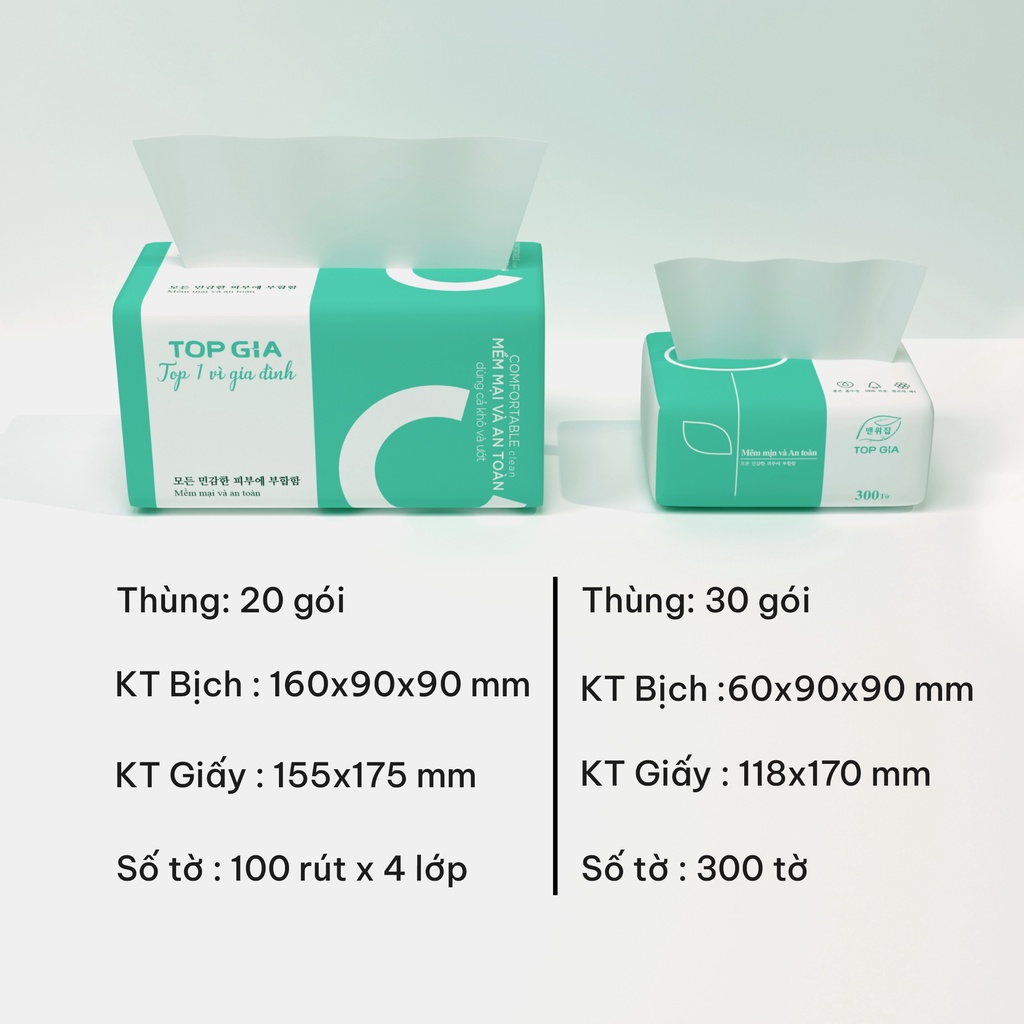 Giấy ăn rút lụa gói lớn Top Gia thùng 20 gói 100 rút 4 lớp siêu dai và không bị bụi giấy