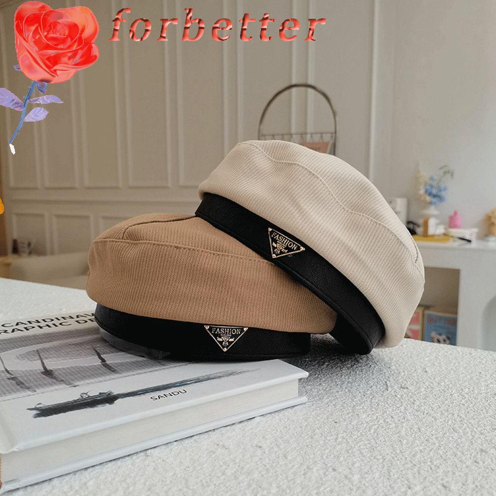 Mũ beret cotton phối da màu trơn đơn giản phong cách Hàn Quốc thời trang mùa thu cho nữ