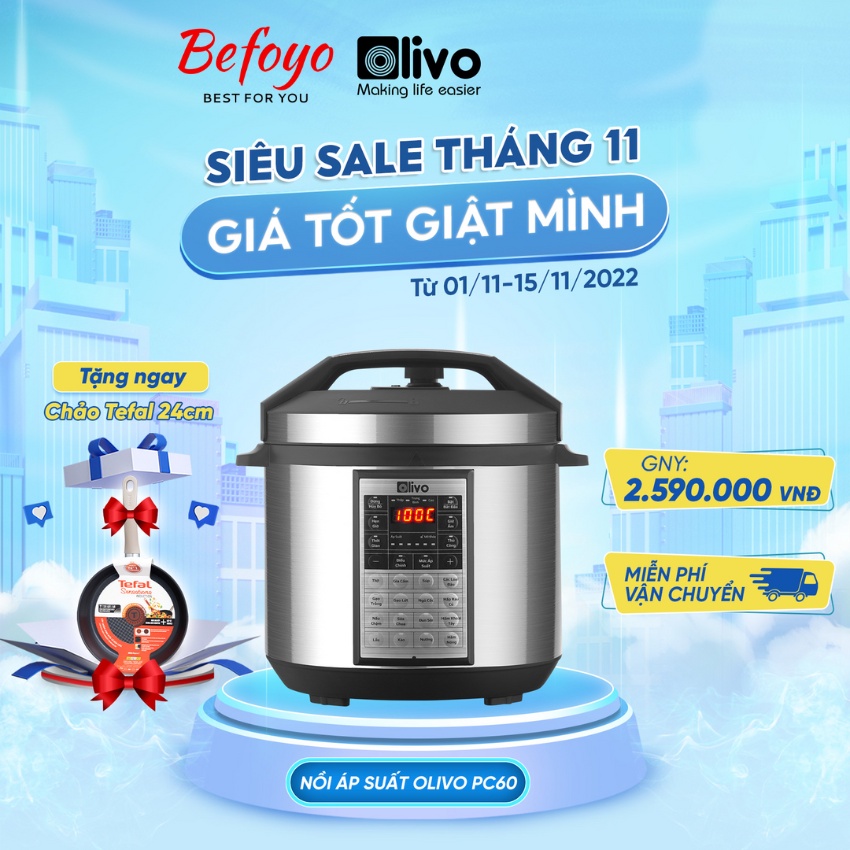 Nồi áp suất điện đa năng Olivo PC60 thương hiệu Mỹ - dung tích 6L - 16 chức năng nấu - bảo hành chính hãng 2 năm