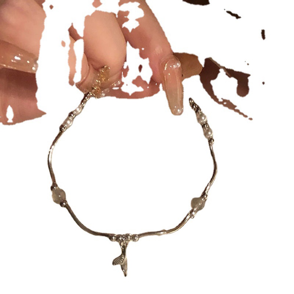 Vòng Tay Chuỗi Hạt Ngọc Trai Mặt Hình Đuôi Cá Thời Trang