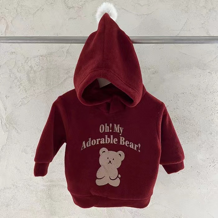 Áo Khoác Len Dày Hai Mặt Có Mũ Trùm Hình Gấu Giáng Sinh Dễ Thương Thời Trang Thu Đông Cho Bé Trai Và Bé Gái
