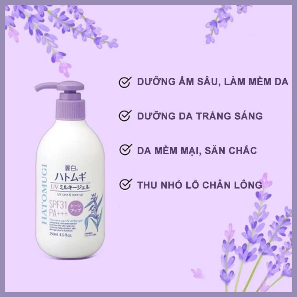 (NắpTím) Sữa Dưỡng Thể Nâng Tone Dưỡng Ẩm Chống Nắng Hatomugi The Tone Up UV Milky Gel SPF31 PA+++