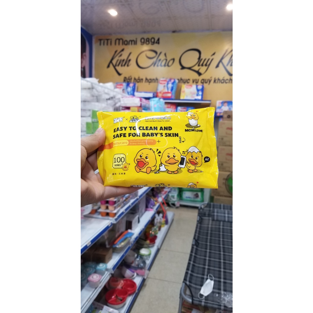 Khăn ướt vịt vàng Tiết KIệm Tiện Lợi An toàn cho bé Thùng 10 Bịch Khăn Ướt Con Vịt