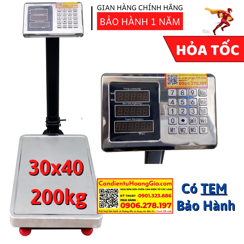 Cân bàn điện tử 200kg 30x40 cm - Chuyên Cân Hải Sản, Nông Sản