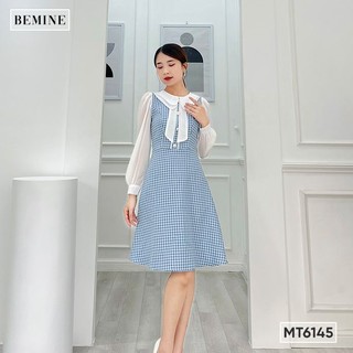 Đầm cổ phối tay dài đính nút BEMINE MT6145