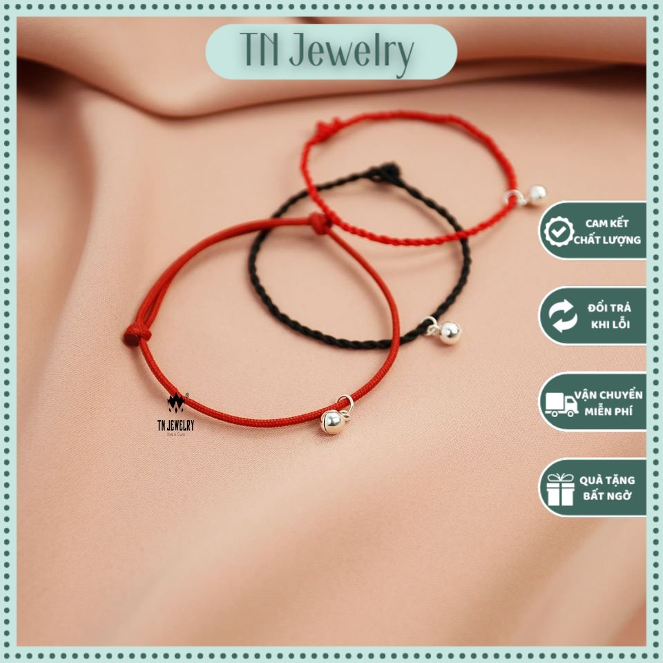Vòng Tay Chỉ Đỏ Đen Chuông Bạc S925 Cao Cấp TN Jewelry - VT0003