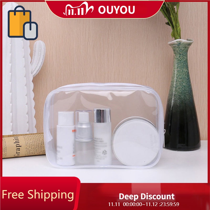 Túi đựng mỹ phẩm làm bằng PVC màu trong suốt không thấm nước có dây khóa kéo tiện dụng