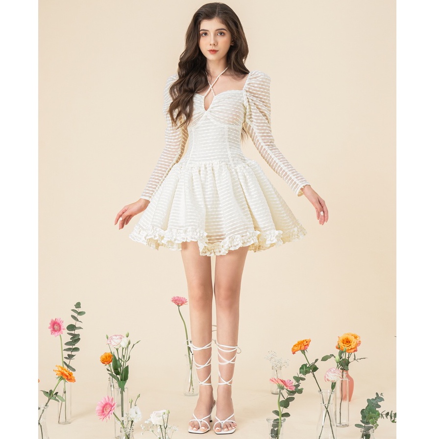 Đầm kem vàng tay dài Eulalie mini dress