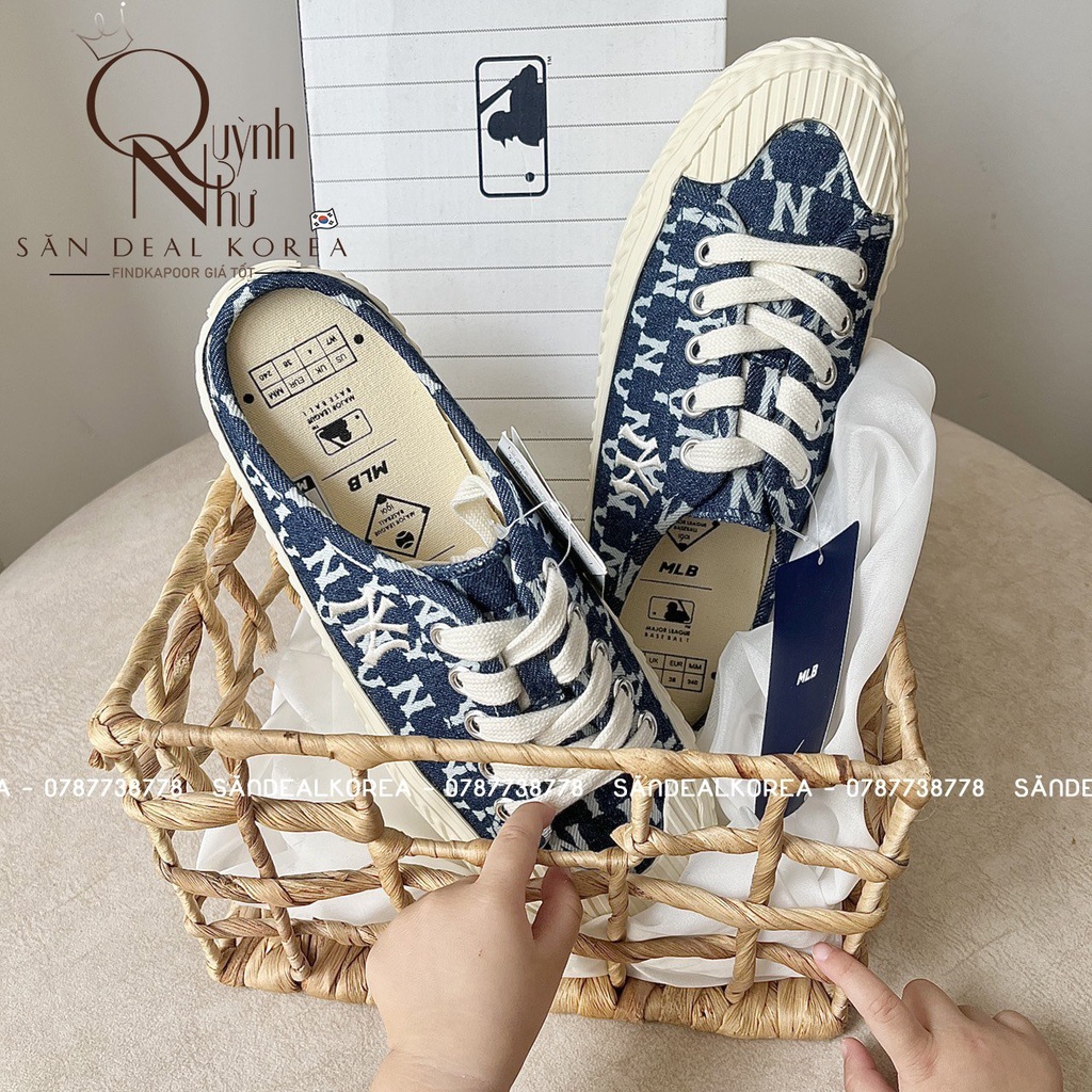 Dép sục MLB Monogram Playball Mule ver 2021 đen/trắng/denim