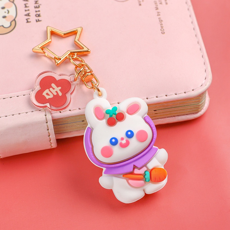 Móc Khóa Silicon Ba Chiều Hình Thỏ Cherry Hoạt Hình Dễ Thương Trang Trí Túi Xách / Ba Chiều diy Dành Cho Học Sinh