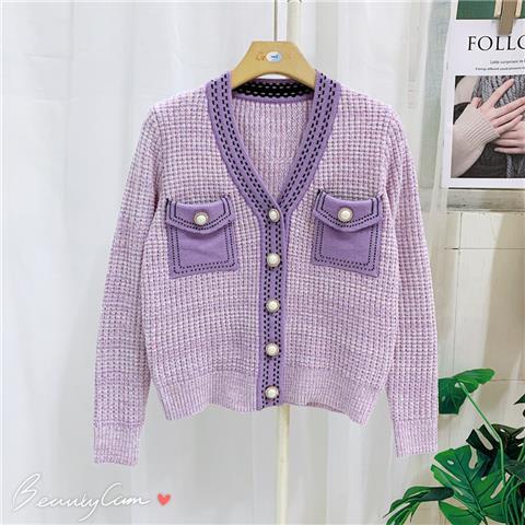 Áo Khoác Cardigan Dệt Kim Cổ Chữ V Cài Nút Ngọc Trai Cao Cấp Phong Cách Pháp Thời Trang Cho Nữ
