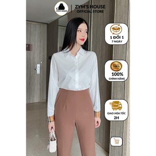 Áo sơ mi trắng nữ dài tay phối tay kẻ ZYM'S HOUSE K874