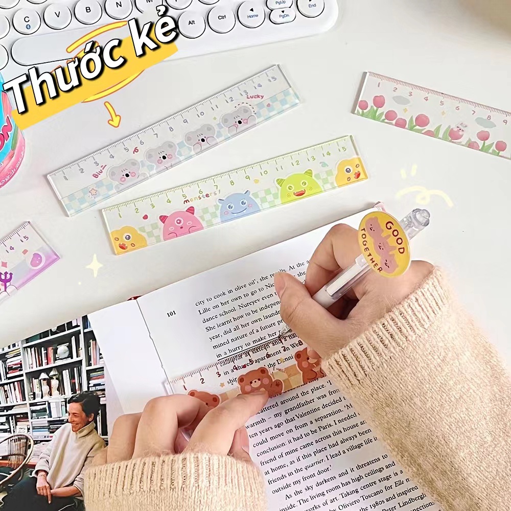 Thước kẻ / Thước Vẽ acrylic 15CM Họa Tiết Hoạt Hình Xinh Xắn