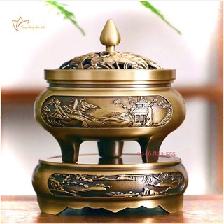 Lư Xông Trầm Hương PHƯƠNG BẢO ÂN - Đỉnh Đốt Nhang Bằng Đồng Đúc Nguyên Khối Cao Cấp Tinh Xảo Kèm Lót Bông Chống Cháy
