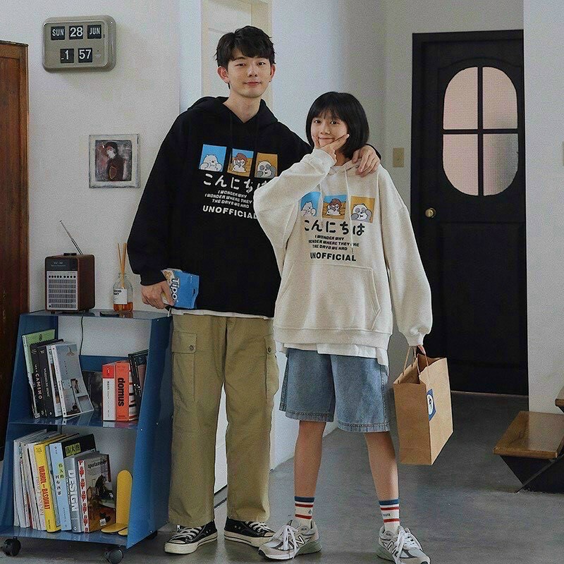 (Sale FreeShip) Aó hoodie nam nữ in hình phong cách hàn trẻ trung,áo nỉ dày mịn nón 2 lớp,tay dạng phồng dễ mặc