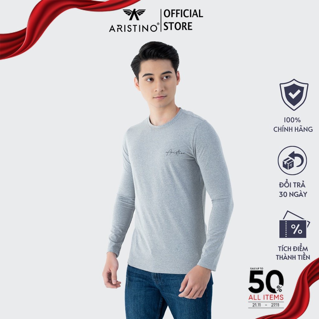 Áo thun nam dài tay ARISTINO phom Slim fit ôm vừa vặn, chất mềm mại, thoáng khí - ALT019W1