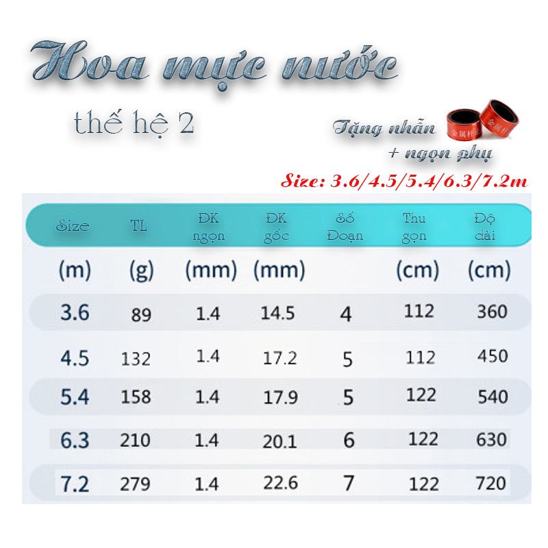 Cần câu đài Hoa mực nước Thế hệ 2 cần câu tay 6H chất liệu carbon xoắn CD54