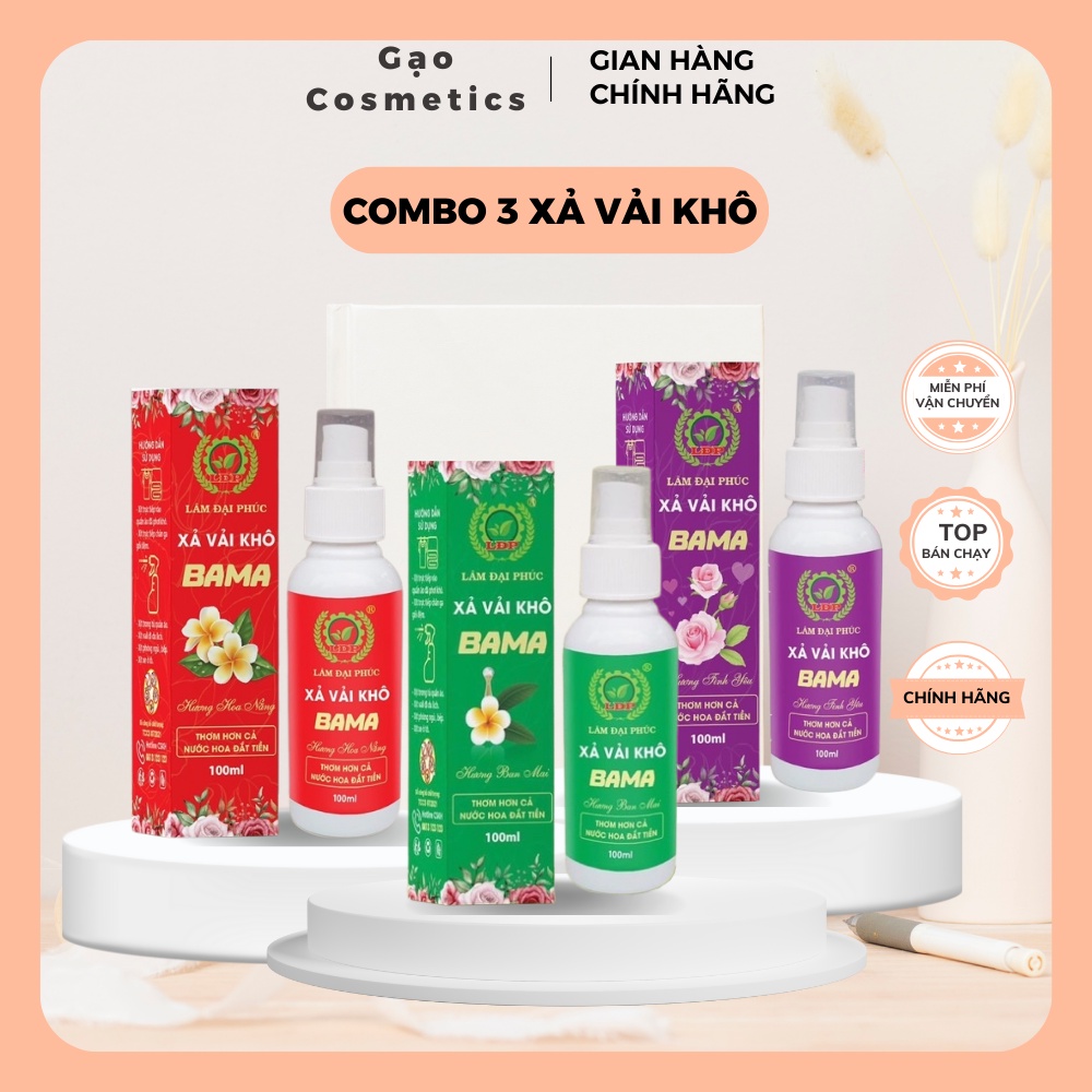 Combo 3 Chai Nước Hoa Xịt Thơm Quần Áo BAMA Lâm Đại Phúc 100ml Nước Xả Vải Khô Tinh Dầu Thơm Quần Áo